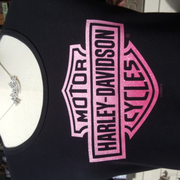 HARLEY-DAVIDSON ♡ Gorgeous Black|Pink Bar 'n Shield Thick Short Sleeve H-D Top M - Picture 10 of 16